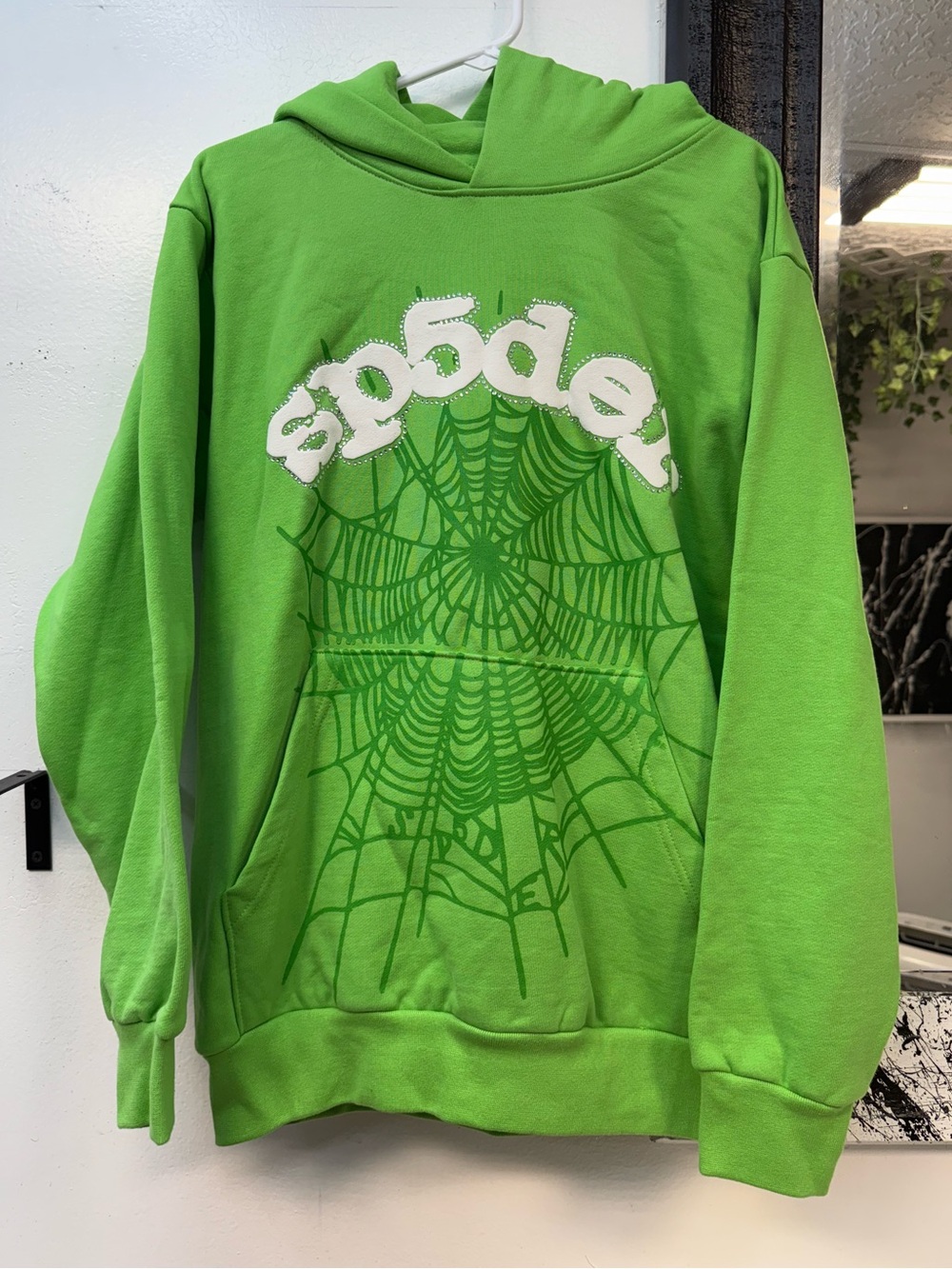 Sp5der Faded Green rhinestone Crewneck Hoodie